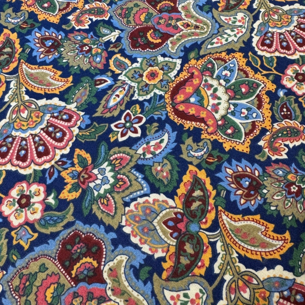 Springs Industries Paisley Floral Fabric 6.25 Yards Navy Blue Vintage Cotton